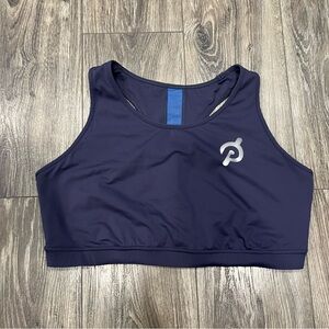 Peloton Logo High Impact Blue Racerback Sports Bra with Mesh accent on back